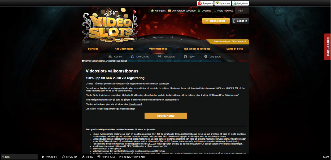 Videoslots välkomstbonus free spins